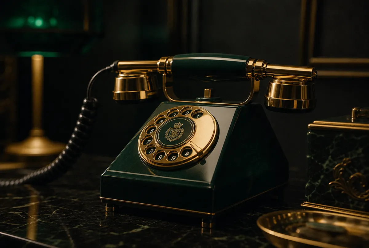 Elegantes Telefon mit Smaragd-Gold-Akzentlicht, diskret